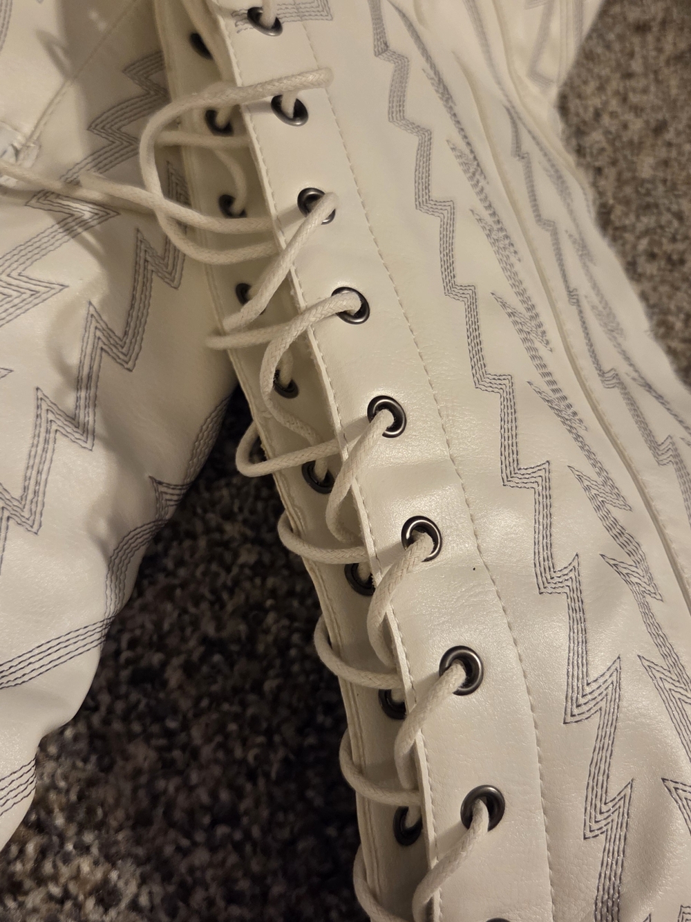 White Lace-Up Western Thigh-High Boots - Picture 3 of 4
